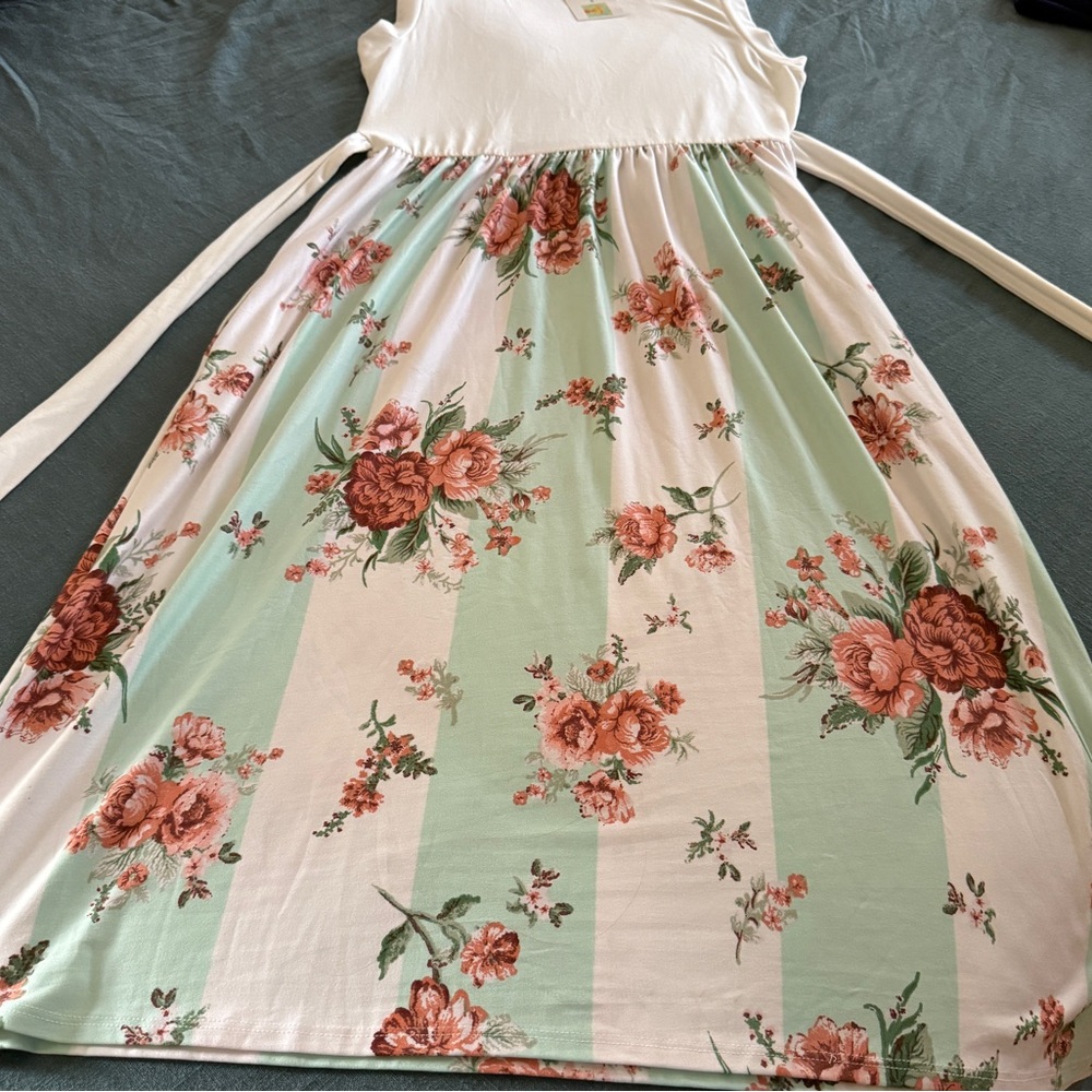 Reborn J Floral Mint and Cream Midi Dress